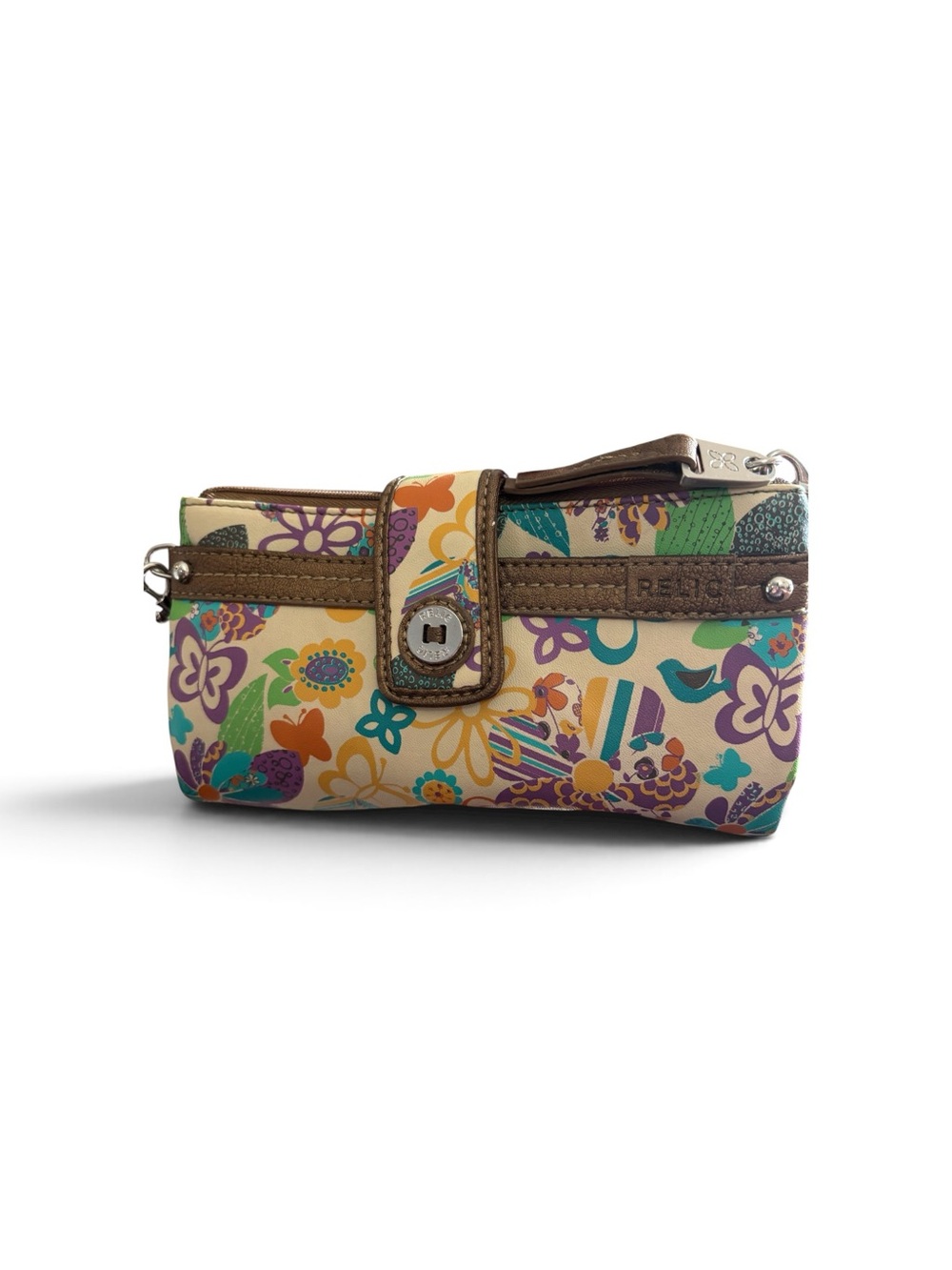 Relic Floral Crossbody Wallet Organizer Removable Strap Snap Zip Closure Retro